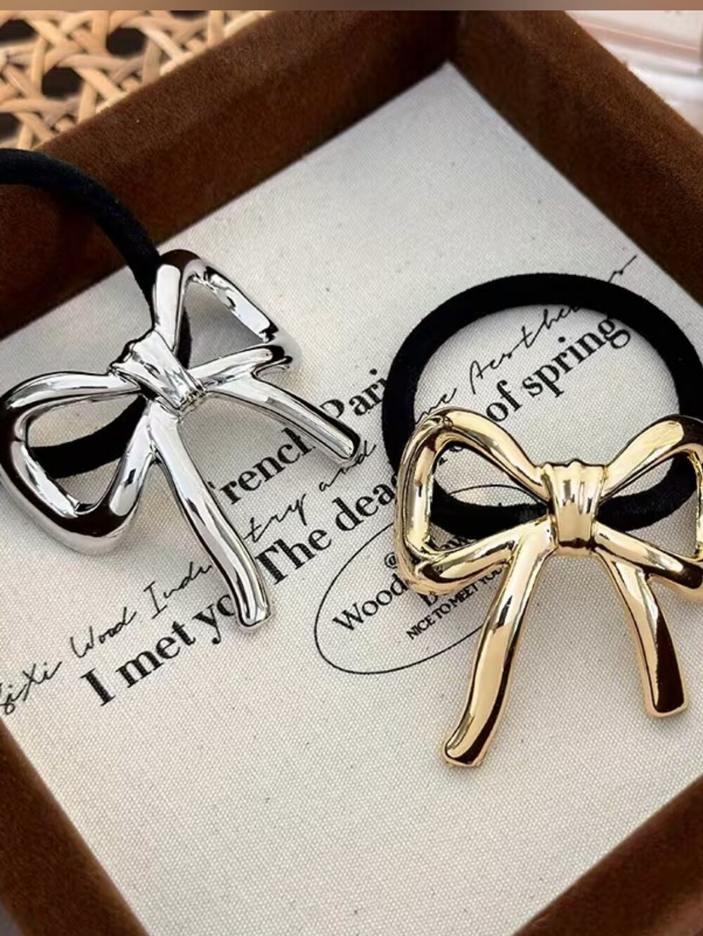 Metal Bow Hair Tie Set Of 5 Silver Or Gold